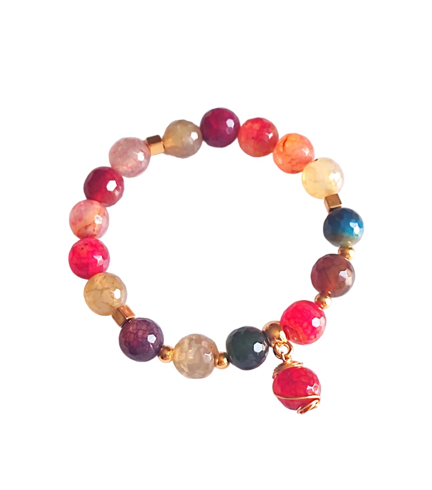 Pulsera básica de Piedra natural 10mm – Dije de Piedra con detalle de alambrismo
