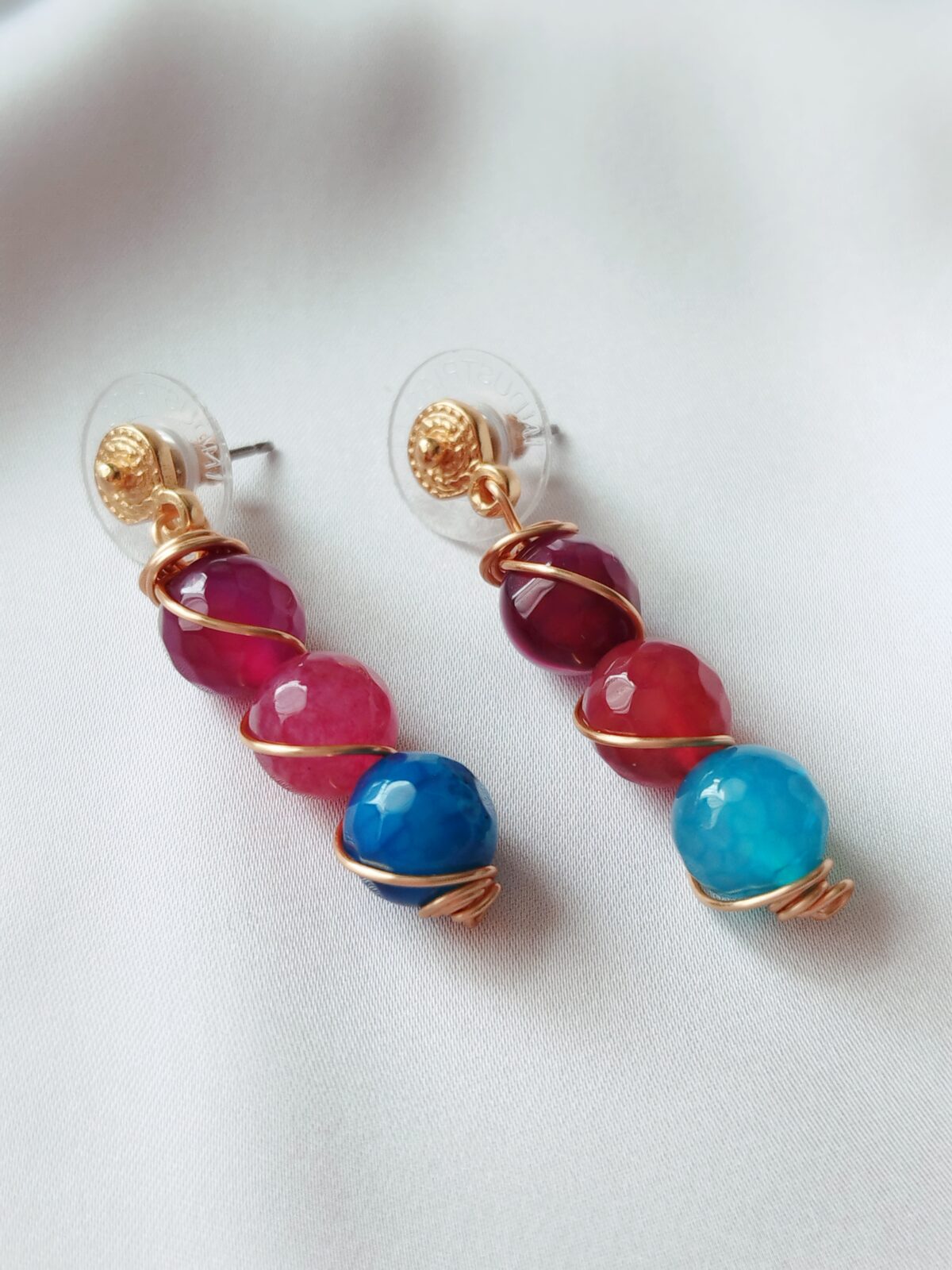 Aretes  de  Piedra Natural de Ágata Facetada  - Topo Precolombino
