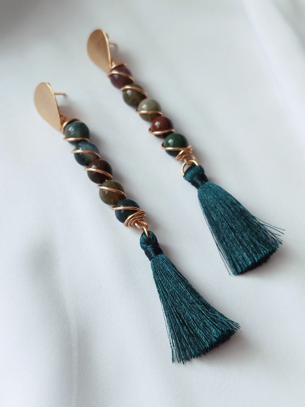 Aretes  de  Piedra Natural  antorchados en alambre – Borlas -  Topo en Bronce - Imagen 3