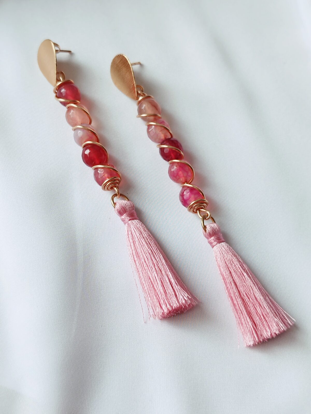 Aretes  de  Piedra Natural  antorchados en alambre – Borlas -  Topo en Bronce - Imagen 2