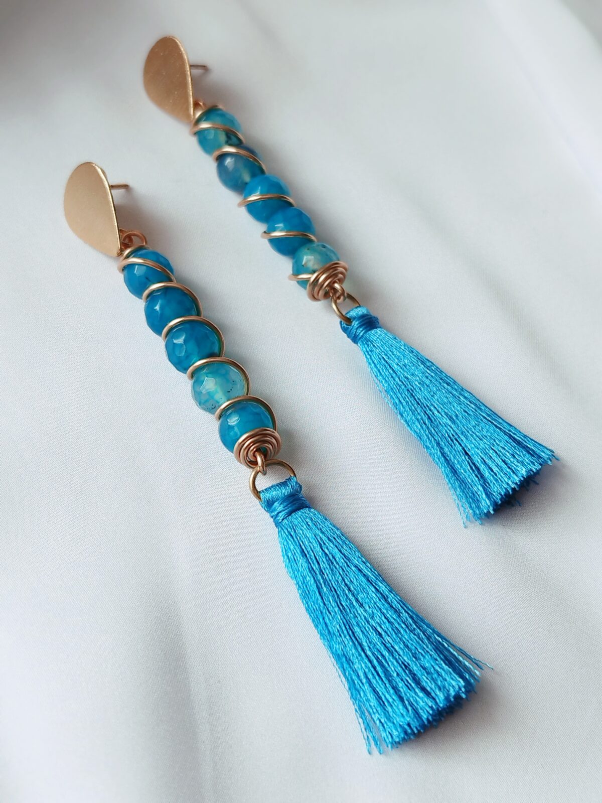 Aretes  de  Piedra Natural  antorchados en alambre – Borlas -  Topo en Bronce