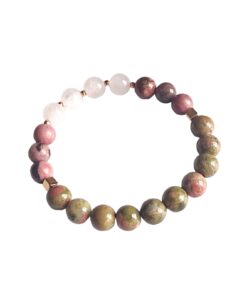 Pulsera básica de piedras naturales de cuarzos rosa, turmalinas, unakitas.