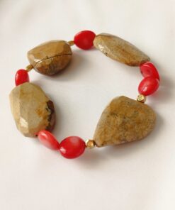 Pulsera básica en Piedras naturales de Jasper Madera y Corales