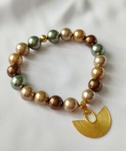 Pulsera en piedras naturales de Perlas Shell – Dije Precolombino Nariguera Sinú