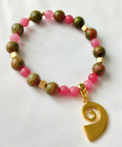 Pulsera en piedras naturales de Unakitas y Rodocrosita – Dije Precolombino de Pectoral Tairona
