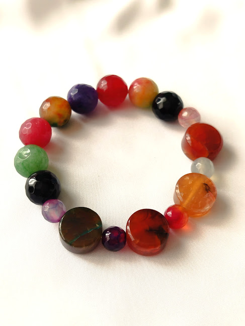 Pulsera básica en Piedras naturales de Ágatas facetadas planas y redondas