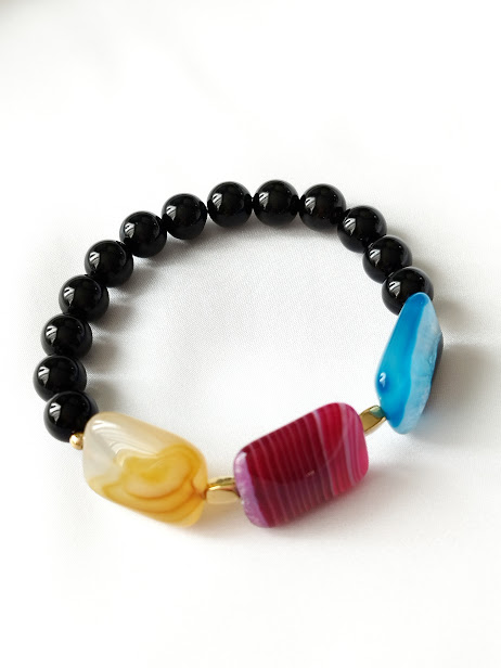 Pulsera básica  de Piedra natural de Ágatas Planas y Ónix