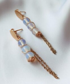 Aretes de Piedra natural de Ópalos, Con detalle de alambrismo topo y cadenas de acero