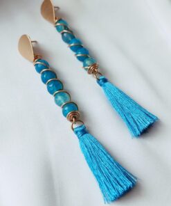 Aretes  de  Piedra Natural  antorchados en alambre – Borlas -  Topo en Bronce