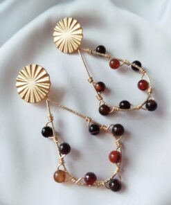 Aretes con base de gota antorchados en alambre con piedras naturales – Topos de Bronce