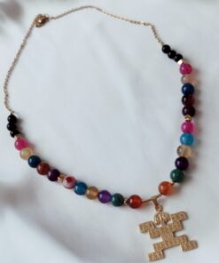 Collar de Piedras naturales de Ágata Multicolor - Dije Precolombino de pectoral Tolima