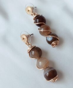 Aretes  de  Piedra Natural  antorchados en alambre  -  Topo precolombino con baño de oro de 24K