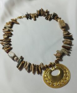 Collar  de Piedras naturales de Jasper madera - Dije Precolombino de Nariguera Semilunar Tairona