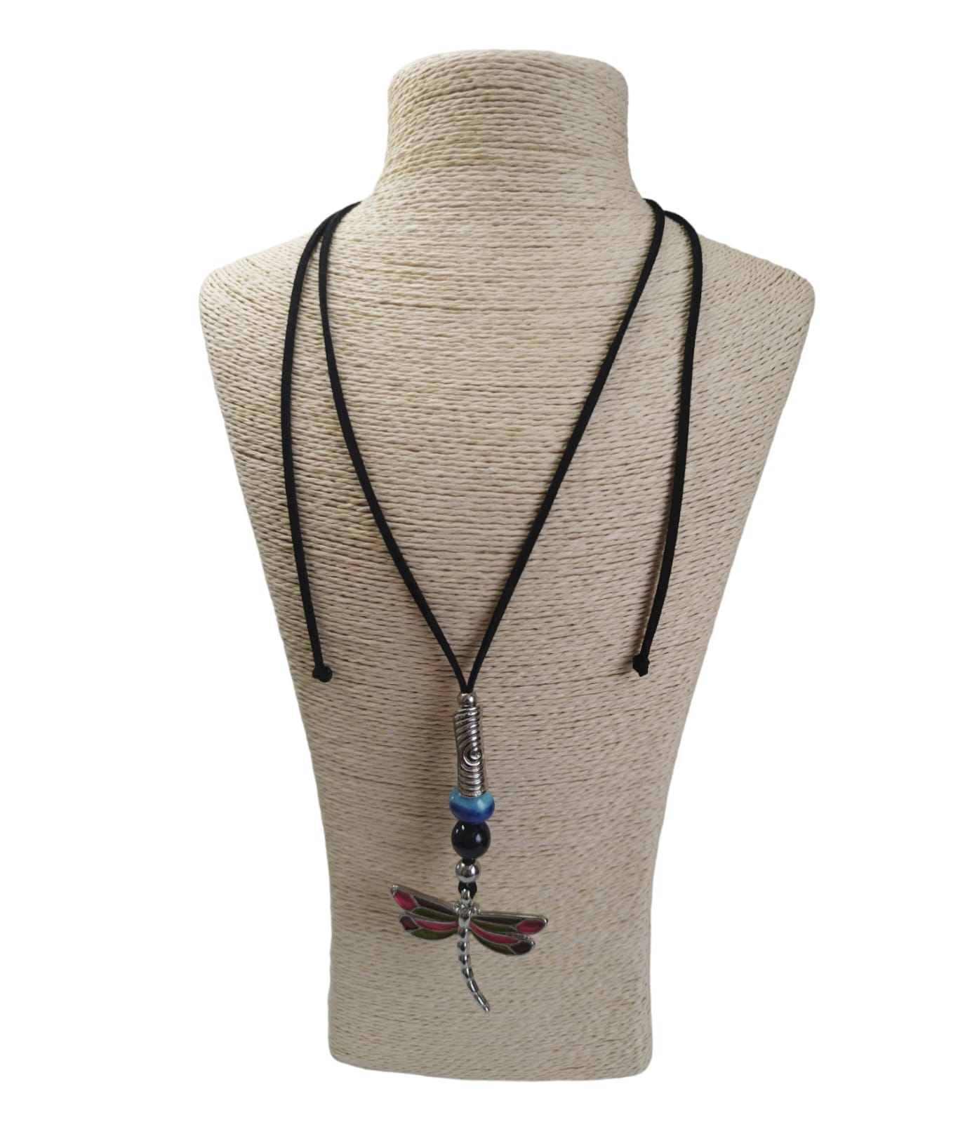 Collar largo de cuero - Dije de Libélula
