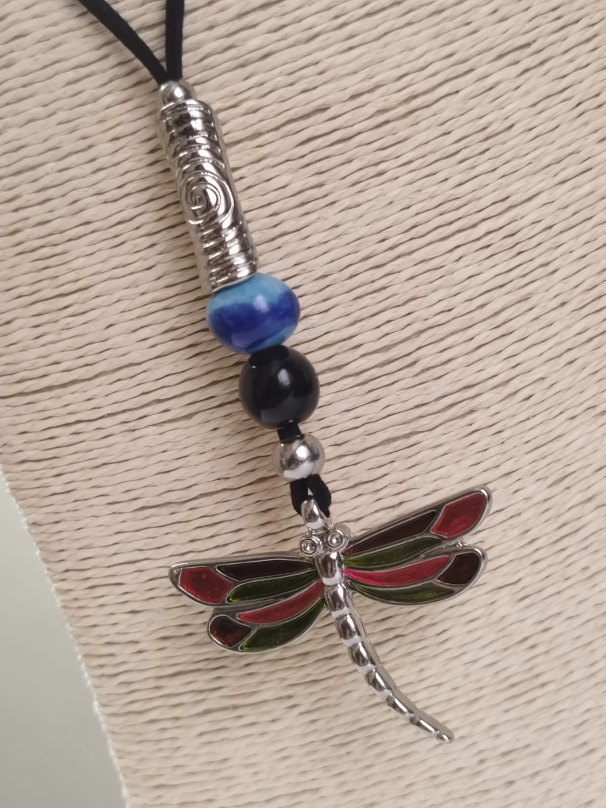 Collar largo de cuero - Dije de Libélula - Imagen 2