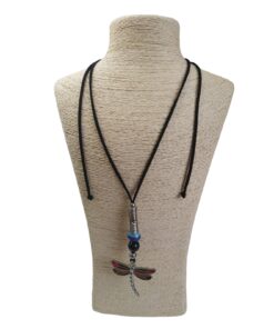 Collar largo de cuero - Dije de Libélula