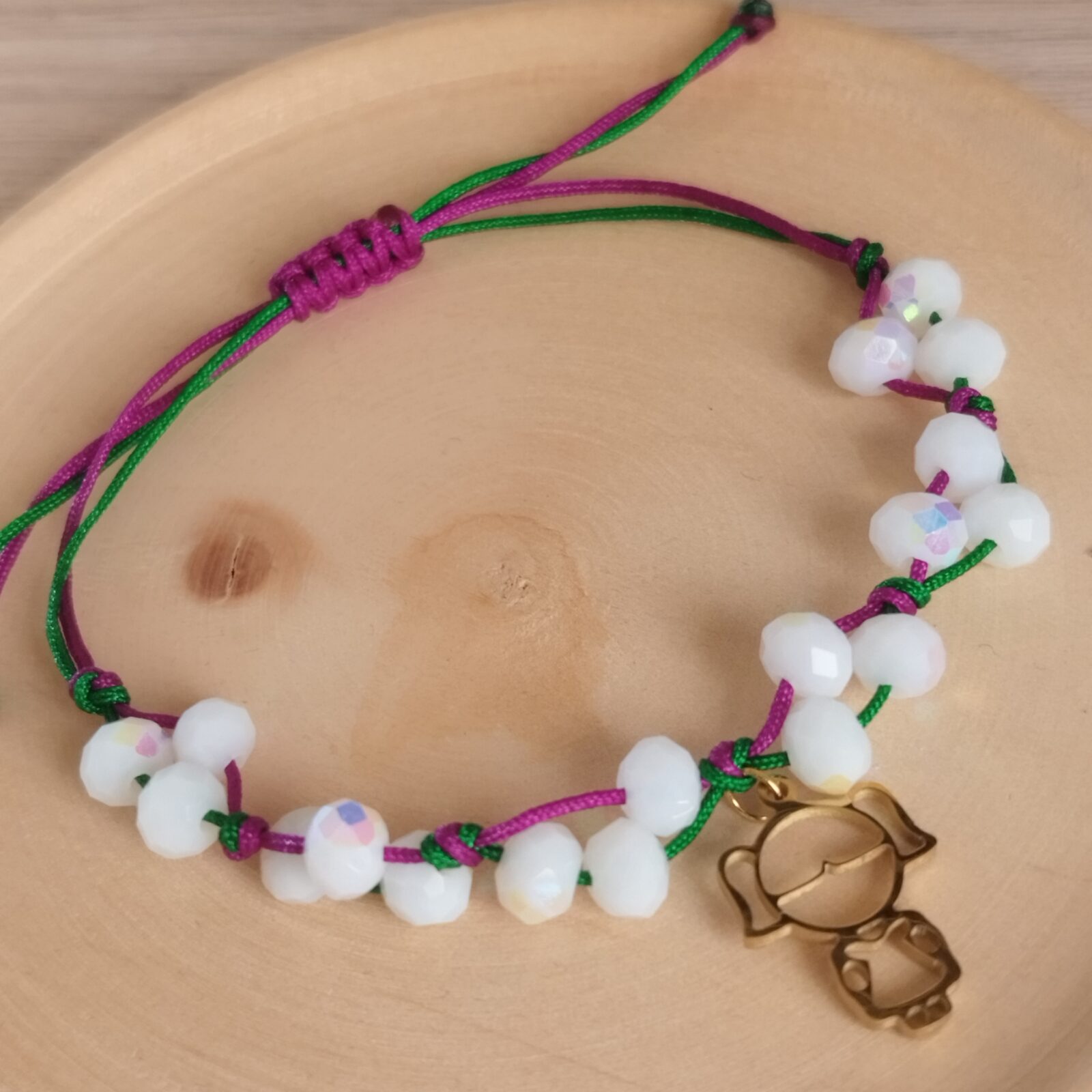 PULSERA DE HILO CON MURANOS DE CRISTAL  -DIJE O SEPARADOR DE ACERO - Imagen 2