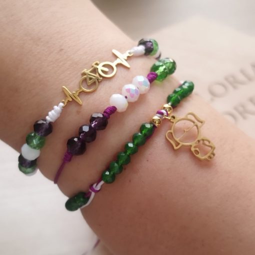 PULSERA DE HILO CON MURANOS DE CRISTAL  -DIJE O SEPARADOR DE ACERO - Imagen 4