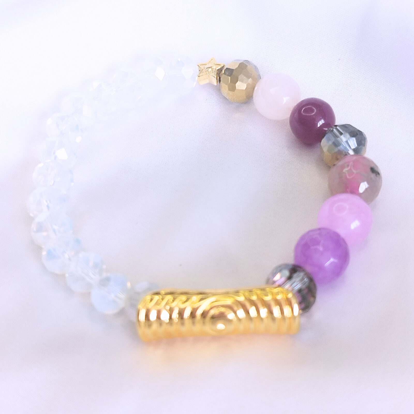 PULSERA EN PIEDRA NATURAL Y MURANOS DE CRISTAL - DIJE DE LUNA - Imagen 2
