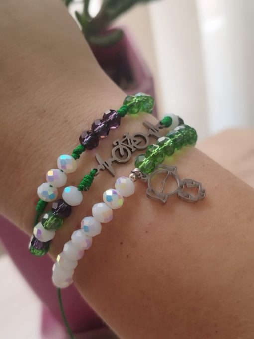 PULSERA DE HILO CON MURANOS DE CRISTAL  -DIJE O SEPARADOR DE ACERO - Imagen 5