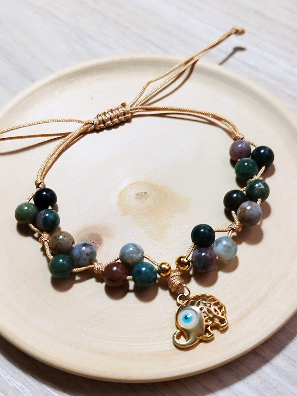 PULSERA DE HILO CON PIEDRAS NATURALES -DIJE O SEPARADOR DE ACERO - Imagen 3