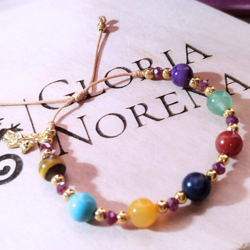 PULSERA DE HILO CON PIEDRAS NATURALES -DIJE O SEPARADOR DE ACERO