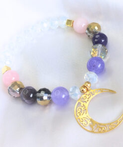 PULSERA EN PIEDRA NATURAL Y MURANOS DE CRISTAL - DIJE DE LUNA