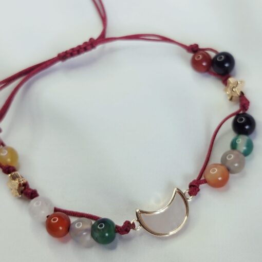 PULSERA DE HILO CON PIEDRAS NATURALES -DIJE O SEPARADOR DE ACERO