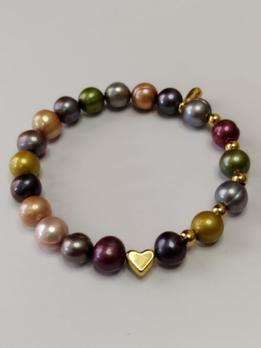 PULSERA EN PERLAS NATURALES    - SEPARADORES DORADOS