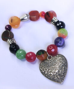 PULSERA AGATAS Y CORAZON - GLORIA NOREÑA