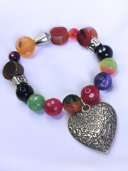 PULSERA AGATAS Y CORAZON - GLORIA NOREÑA